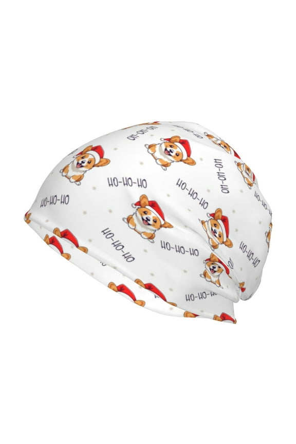 Corgi With Santa Claus Hat Print Knit Hat,Winter Beanie for Men Women, Beanie Soft Warm Ski Stocking Cuffed Cap
