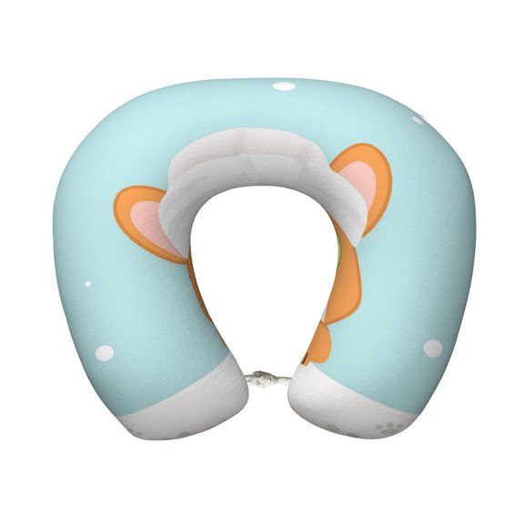 Xecao Corgi With Towel Ans Slice Cucumber Print Memory Foam Cervical Neck Pillow Versatile U-Shaped Pillows for Home,Office,Camping,Travelling,Soft Washable Cover