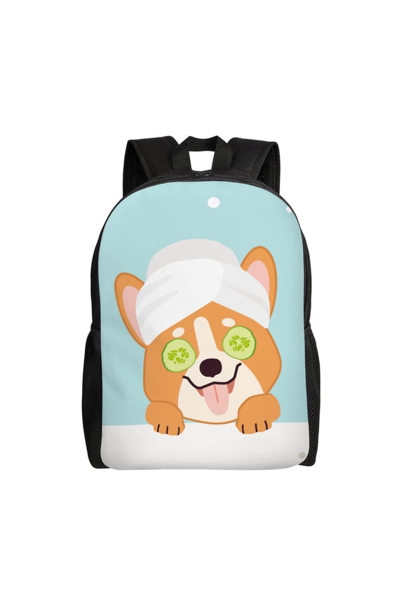 Corgi With Towel Ans Slice Cucumber Print School Backpack with Laptop Compartment Small Travel Laptop Backpack for Women Men Waterproof College Backpack Simple School Bag