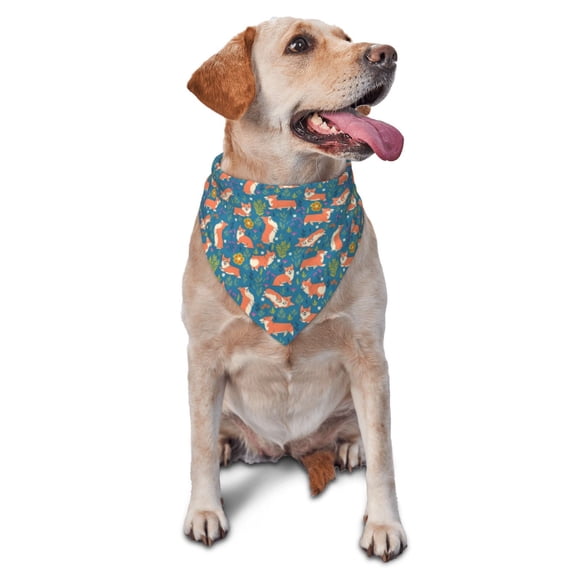 Xecao Corgi with Flowers for Pet Bandana - A Stylish Triangle Accessory for Small to Large Dogs, Puppies, and Cats