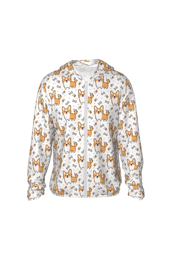 Corgi with Hearts for Sun Shirt-A lightweight, hoodie-style long-sleeve UV protection garment designed for other outdoor activities.