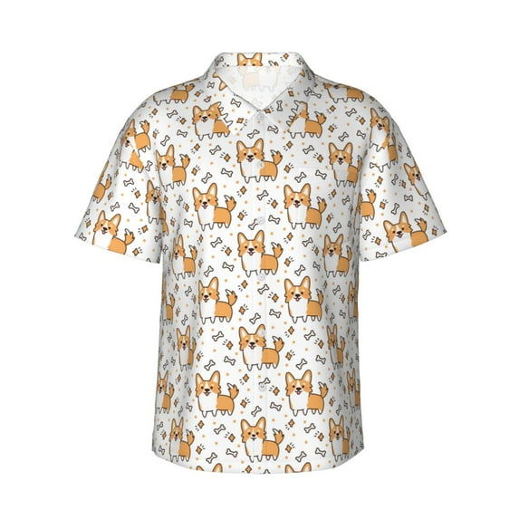 Xecao Corgi with Hearts print Hawaiian shirt - a stylish short-sleeve button-down for men, perfect for casual beach and tropical outings.