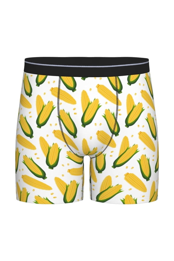 Corn On The Cob Print Boxer Briefs for Men's Stretch Moisture-Wicking Underwear, Mid-Rise Classics breathable fabric