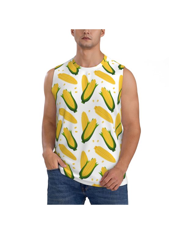 Corn On The Cob Print Men's Tank Top: Sleek Sleeveless Tee for Casual Sports and Beach Occasions-Small
