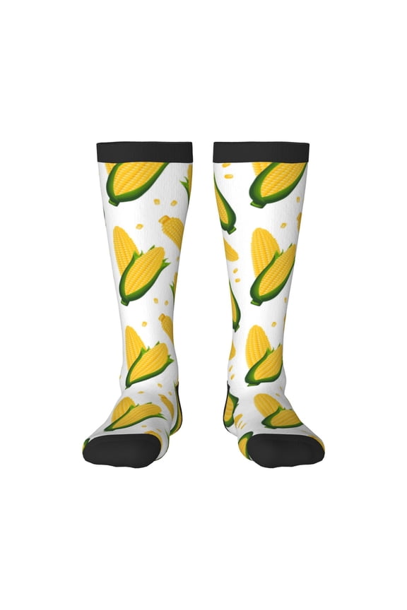 Corn On The Cob print thigh-high socks, crafted for both men and women with a stretchy, high-opaque design perfect for daily wear