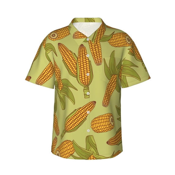 Xecao Corn print Hawaiian shirt - a stylish short-sleeve button-down for men, perfect for casual beach and tropical outings.