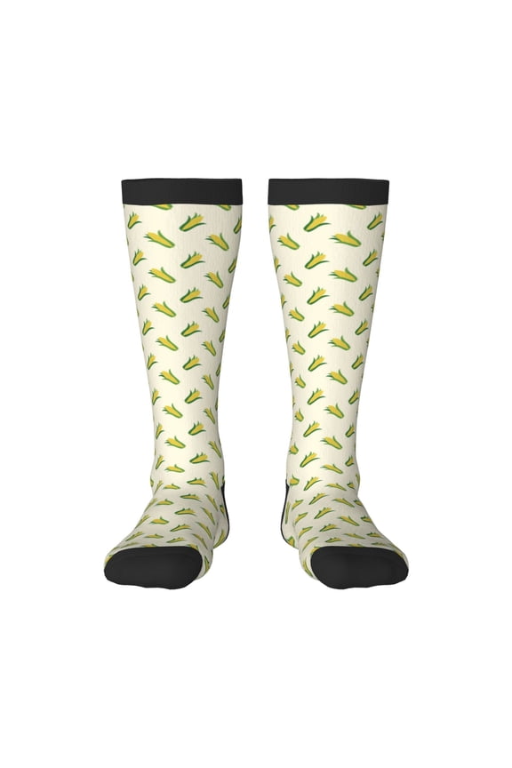 Corn print thigh-high socks, crafted for both men and women with a stretchy, high-opaque design perfect for daily wear