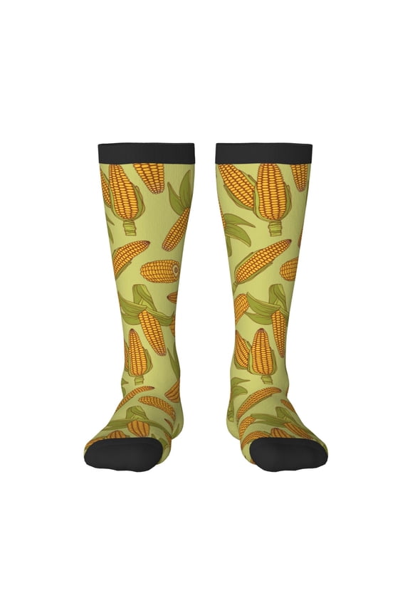 Corn print thigh-high socks, crafted for both men and women with a stretchy, high-opaque design perfect for daily wear