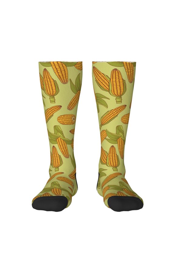 Corn print thigh-high socks, crafted for both men and women with a stretchy, high-opaque design perfect for daily wear