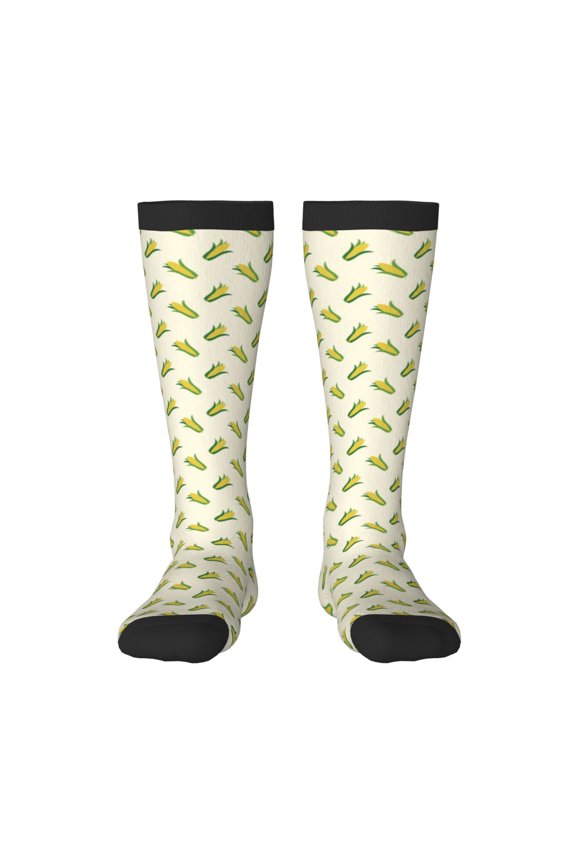 Corn print thigh-high socks, crafted for both men and women with a stretchy, high-opaque design perfect for daily wear