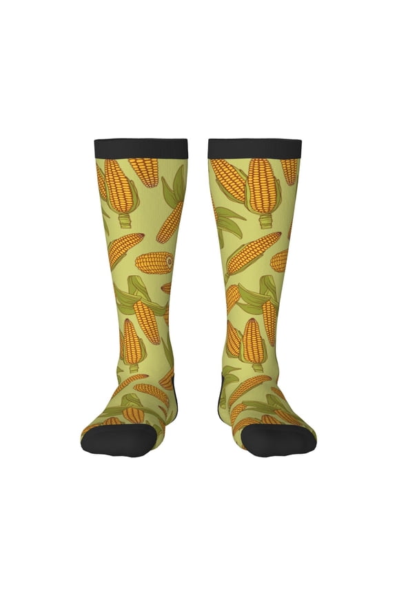 Corn print thigh-high socks, crafted for both men and women with a stretchy, high-opaque design perfect for daily wear