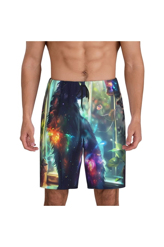 Cosmic Cat In Window Print Men's Sleepwear Shorts Pajama Bottom Lounge Short ,Nightwear with Convenient Pockets for Relaxed Home Wear-Large