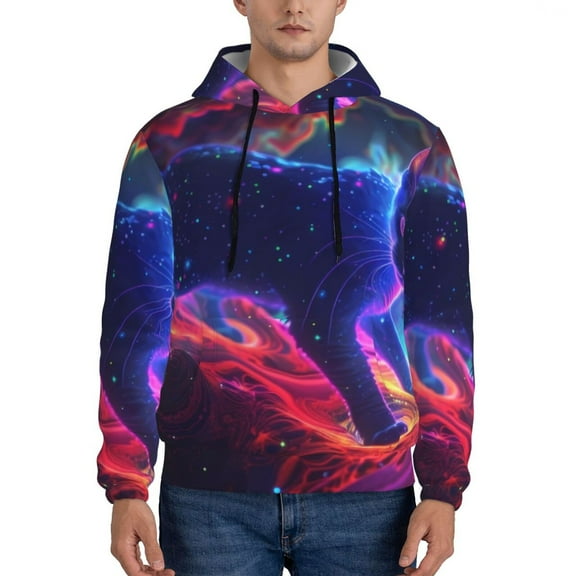Xecao Cosmic Cat Psychedelic Journey Pattern Men's Adult Pullover Hoodie,Hooded Sweatshirt-Medium