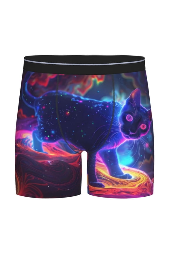 Cosmic Cat Psychedelic Journey Print Boxer Briefs for Men's Stretch Moisture-Wicking Underwear, Mid-Rise Classics breathable fabric