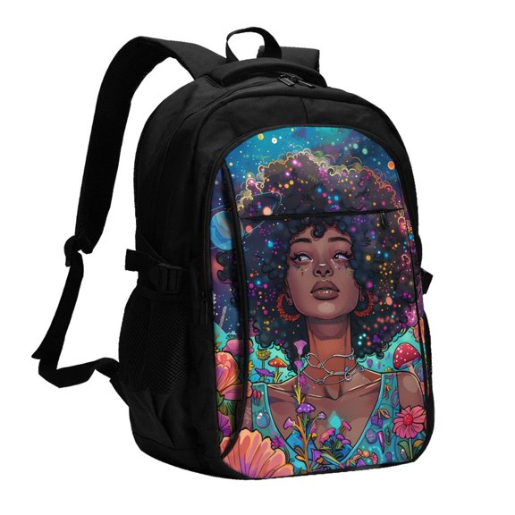 Xecao Cosmic Garden Woman Portrait for Travel Laptop Backpack, USB-Charging-Enabled, Spacious Business Backpack for Men and Women,College School Computer Bag