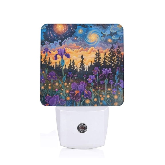 Xecao Cosmic Irises At Twilight for Night Light - a Wall-mounted LED Fixture with A Dusk-to-dawn Sensor, Ideal for Bedrooms, Bathrooms, Hallways, and Kitchens-US