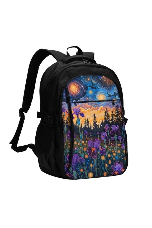Cosmic Irises At Twilight for Travel Laptop Backpack, USB-Charging-Enabled, Spacious Business Backpack for Men and Women,College School Computer Bag