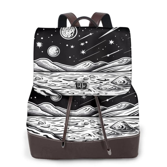 Xecao Cosmic Landscape Celestial Art Print Large Backpack Soft Leather for Women Travel with Compartment, Adjustable Convertible Strap