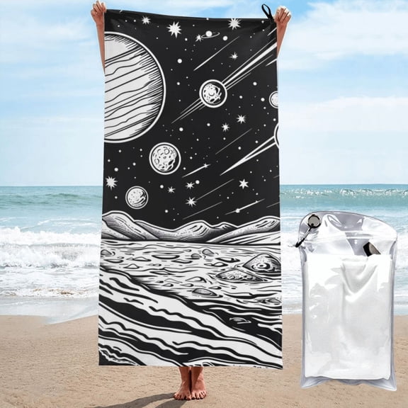 Xecao Cosmic Landscape Celestial Art Print Quick Dry Towel - Lightweight Microfiber Travel Towels w/Bag - Fast Drying Towel Set for Camping, Beach, Gym-27.5"x55"