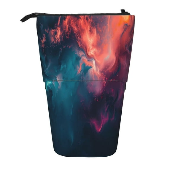 Xecao Cosmic Paint Swirl Print Telescopic Pencil Bag Pen Holder Pop Up Stationery Case Stand-up Retractable Transformer Bag Standing Organizer