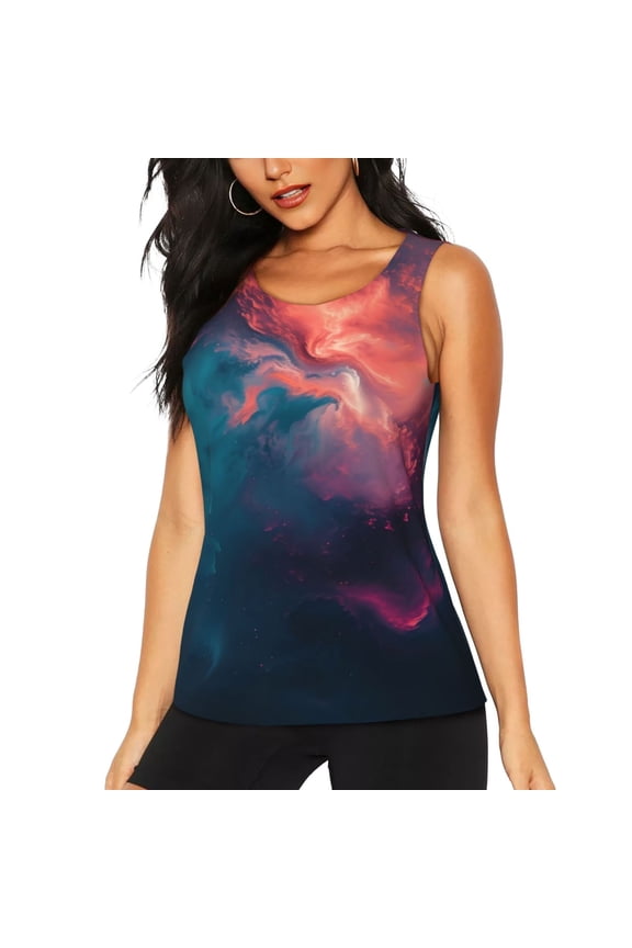 Cosmic Paint Swirl Print Women's Scoop Neck, Loose-Fit Workout Tank Tops for The Gym,Sleeveless T-shirt-X-Large