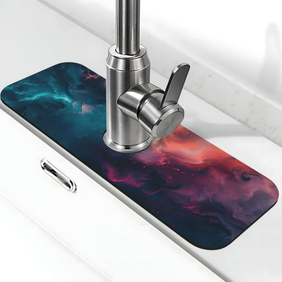 Xecao Cosmic Paint Swirl for Kitchen Sink Splash Guard Faucet Mat , Faucet Guard & Draining mat, (15" X 5.5" )