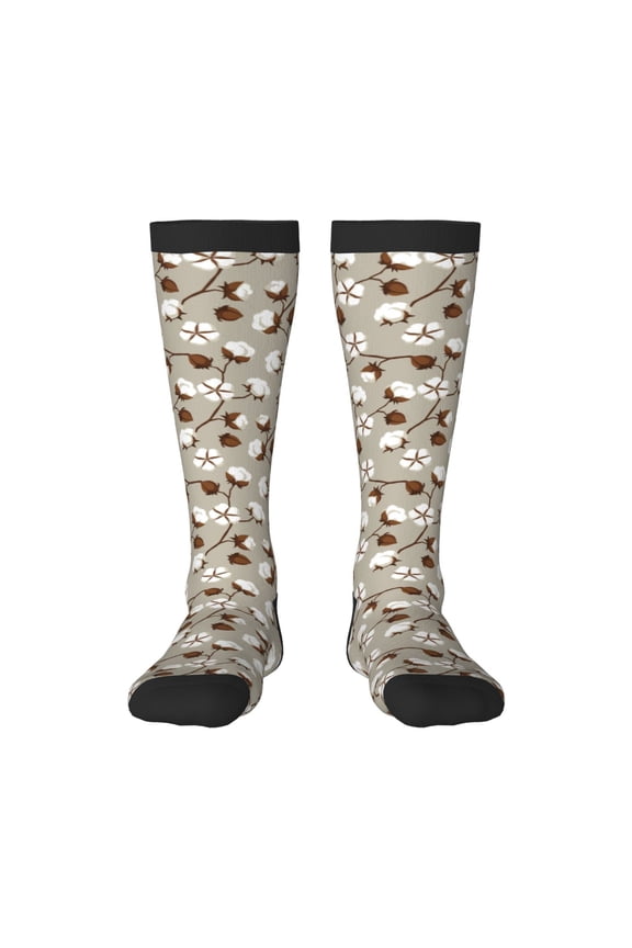 Cotton Tree print thigh-high socks, crafted for both men and women with a stretchy, high-opaque design perfect for daily wear