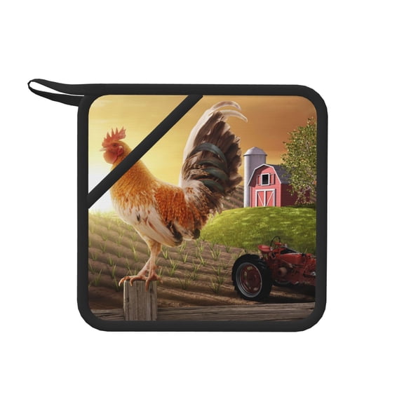 Xecao Country Farm Morning Rooster for Silicone Trivet Mats - Heat Resistant Pot Holders, Multipurpose Non-Slip Hot Pads