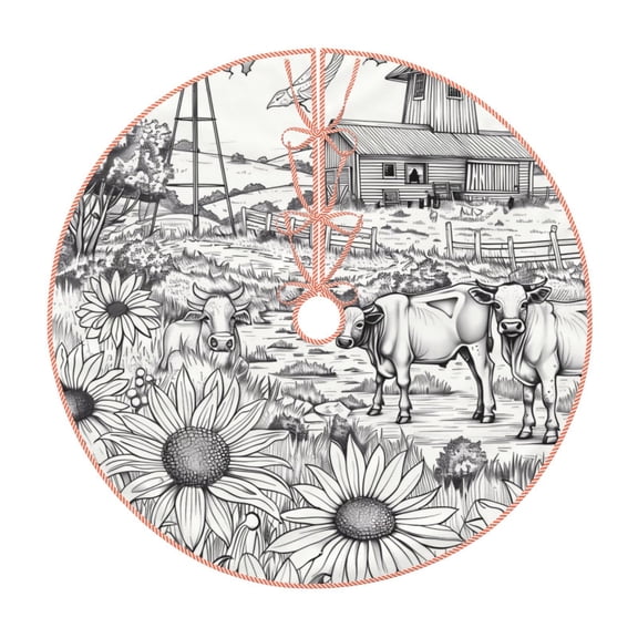 Xecao Country Farm Scene Pattern Christmas Tree Skirt Holiday Part Decorations for Christmas Tree, Farmhouse Christmas Decor Xmas Holiday Home Party Decorations-36"