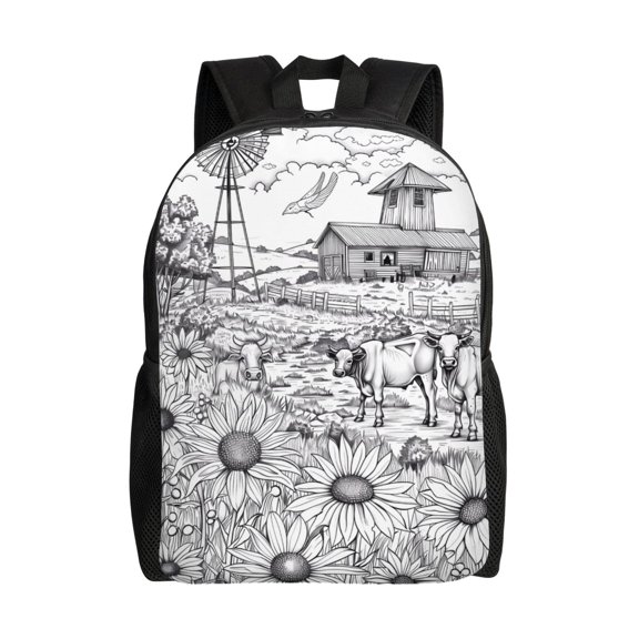 Xecao Country Farm Scene Print School Backpack with Laptop Compartment Small Travel Laptop Backpack for Women Men Waterproof College Backpack Simple School Bag