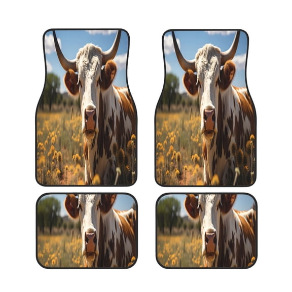 Xecao Countryside Flower Cow Print Car Foot Mat Set of 4 Pieces Neoprene All-Weather Dust-Proof Stain-resistantCar Interior Decorative mats Non-Slip Mats