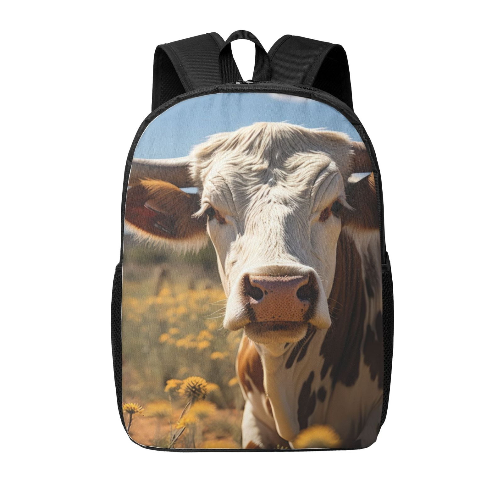 Xecao Countryside Flower Cow print Travel Backpack, Large Computer Backpack for Men Women, College School Rucksack Book Bag