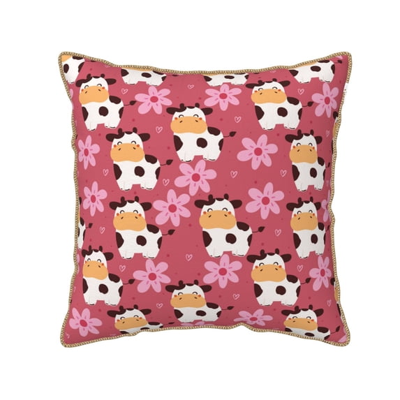 Xecao Cow And Flower Print Soft Velvet Decorative Throw Pillow Covers, Square Cushion Cases for Bed, Sofa, Living Room, Car, and Indoor Outdoor Use-20"x20"