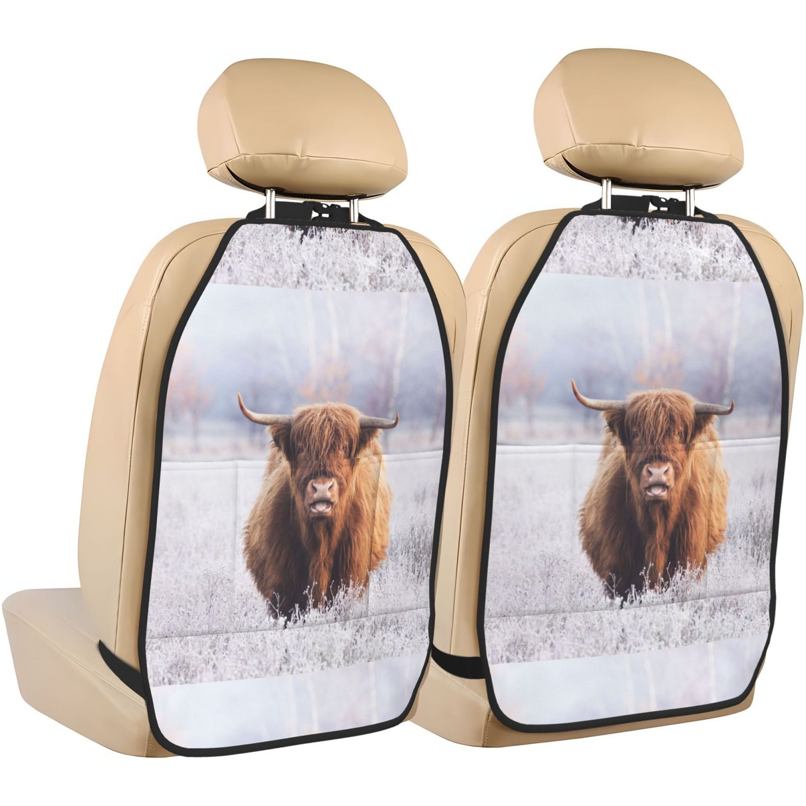 Xecao Cow Pattern Car Seat Back Protector 2 Pack Large Capacity Pocket, Kick Mats Back Seat Protector