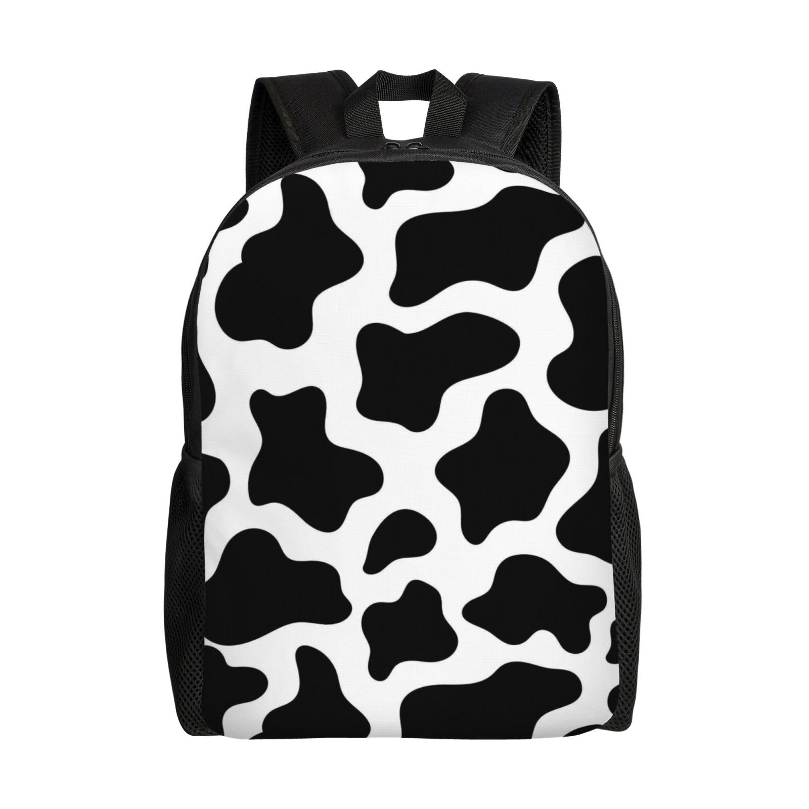 Xecao Cow Print Black White Print School Backpack with Laptop Compartment Small Travel Laptop Backpack for Women Men Waterproof College Backpack Simple School Bag