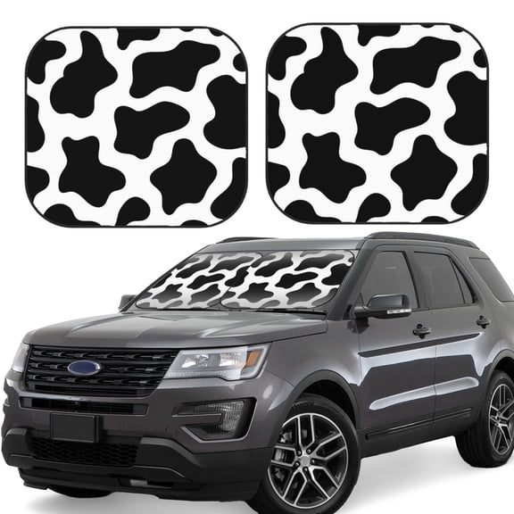 Xecao Cow Print Black White for Foldable Car Sun Shades (2-Pack) offer sun protection with an easy-fold design for convenient windshield shading.