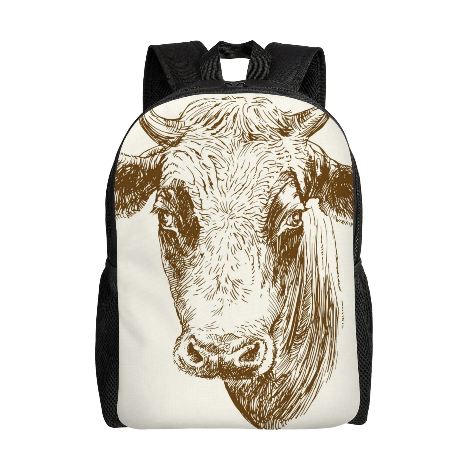 Xecao Cow Print School Backpack with Laptop Compartment Small Travel Laptop Backpack for Women Men Waterproof College Backpack Simple School Bag