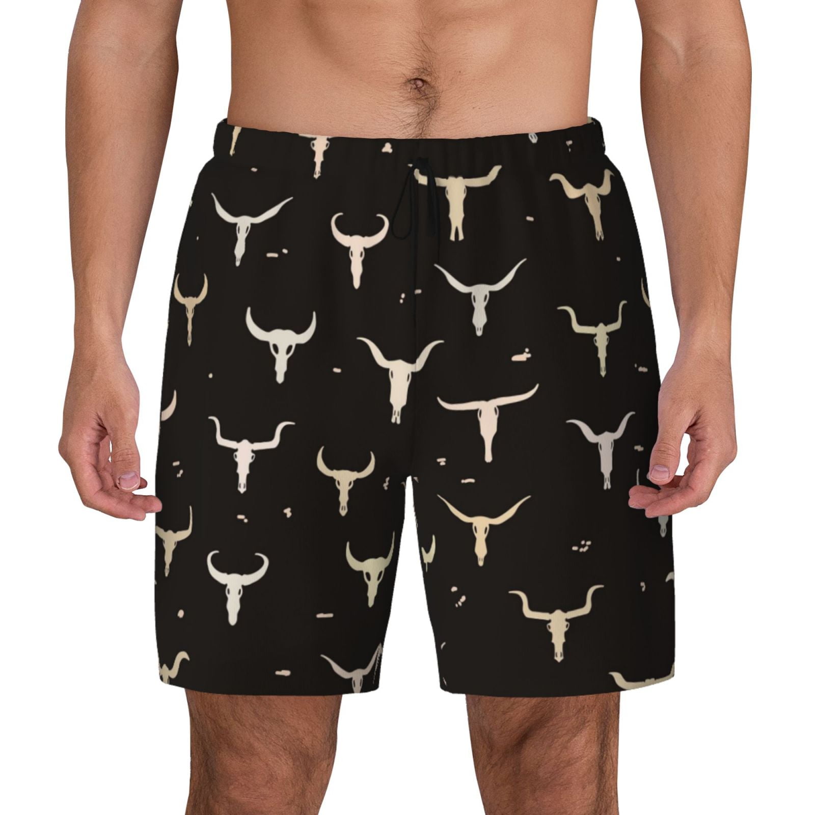 Xecao Cow Skulls for Men's Swimming Trunks Swim Trunks Quick Dry Swim Shorts with Mesh Lining Funny Swimwear Bathing Suits