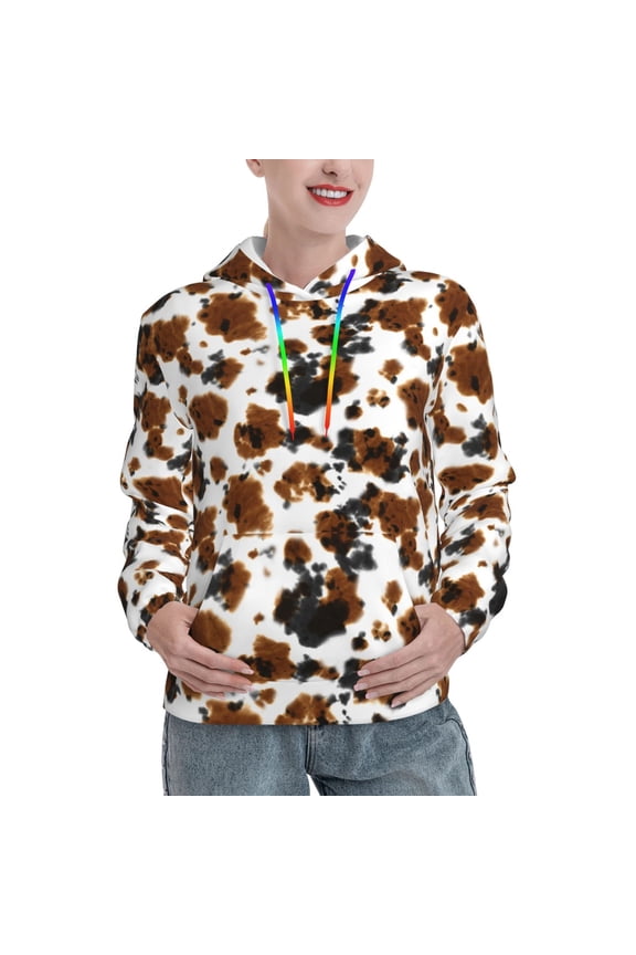 Cow Tie Dye Pattern Hoodies for Women Sweatshirts Long Sleeve Sweatshirts Pullover Outfits with Pocket-Medium