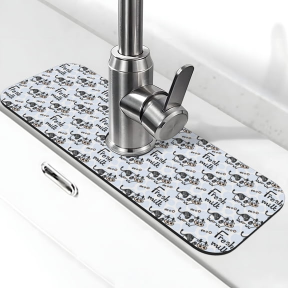 Xecao Cow With Fresh Milk for Kitchen Sink Splash Guard Faucet Mat , Faucet Guard & Draining mat, (15" X 5.5" )