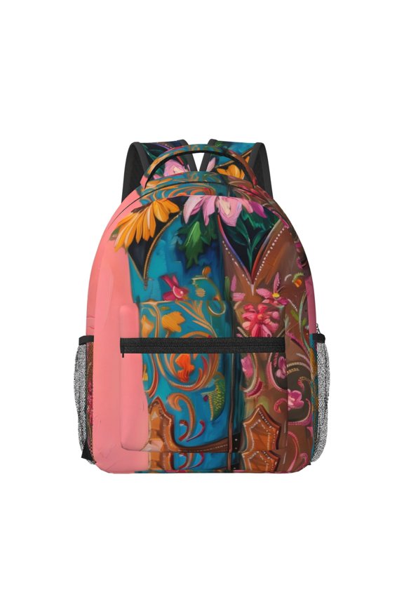 Cowboy Boots With Flowers Print Casual Backpack: A Computer Backpack Ideal for Men and Women, Perfect for College, School, or Daily Travels-One Size