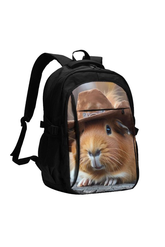 Cowboy Hat Guinea Pig for Travel Laptop Backpack, USB-Charging-Enabled, Spacious Business Backpack for Men and Women,College School Computer Bag