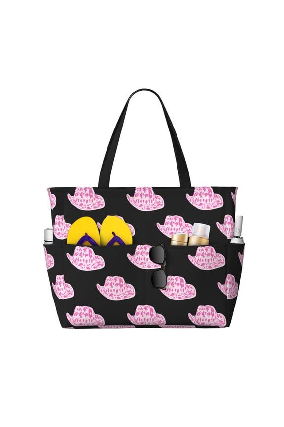Cowboy Hat for versatile beach bag for women includes zipper pockets and waterproof material, ideal for vacations and adventures.