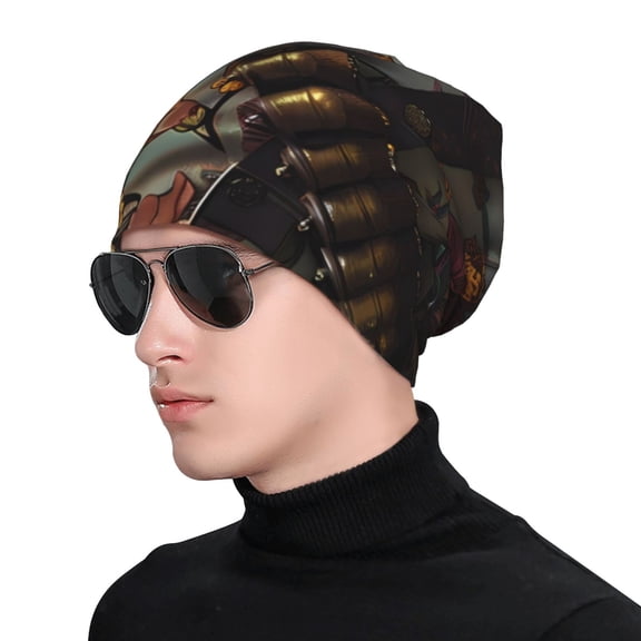 Xecao Cowboy Iguana Floral Shirt Print Beanie Knitted Hat for Men Women, Winter Fashion Knit Cuffed Caps Unisex