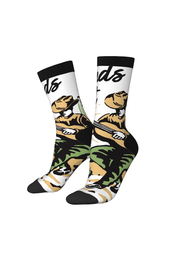 Cowboy Playing Guitar Pattern Sport Socks for Women and Men Crew Socks Sporty Calf Socks Casual Socks