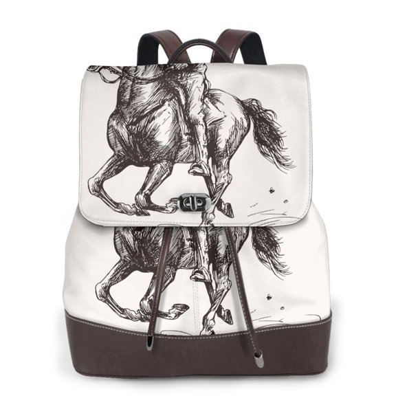Xecao Cowboy Ride A Horse Print Large Backpack Soft Leather for Women Travel with Compartment, Adjustable Convertible Strap