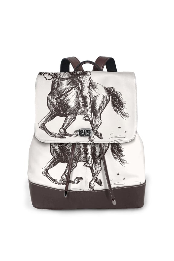 Cowboy Ride A Horse Print Large Backpack Soft Leather for Women Travel with Compartment, Adjustable Convertible Strap