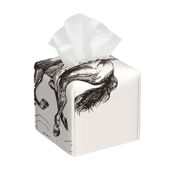 Xecao Cowboy Ride A Horse for Tissue Box Cover Holder Square - Leather Decorative Organizer for Tabletop, Bathroom, Car, Office