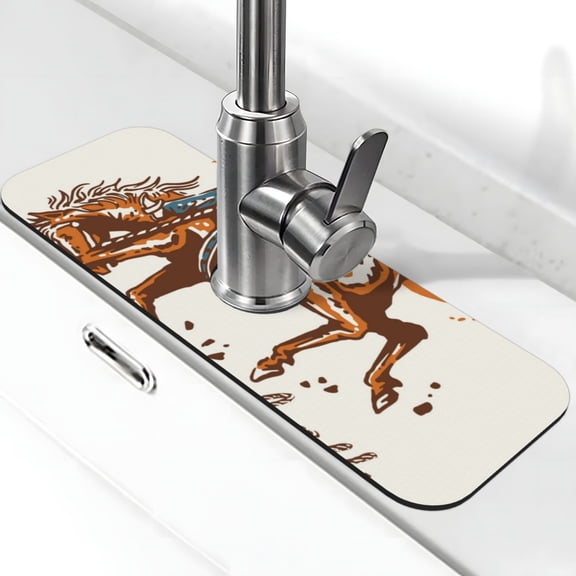 Xecao Cowboy Riding Horse for Kitchen Sink Splash Guard Faucet Mat , Faucet Guard & Draining mat, (15" X 5.5" )
