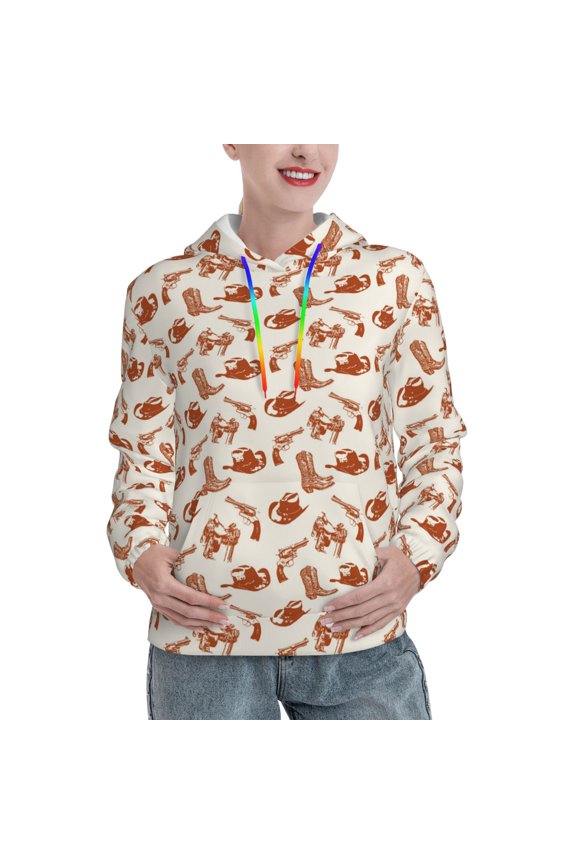 Cowboy Western Pattern Hoodies for Women Sweatshirts Long Sleeve Sweatshirts Pullover Outfits with Pocket-X-Large